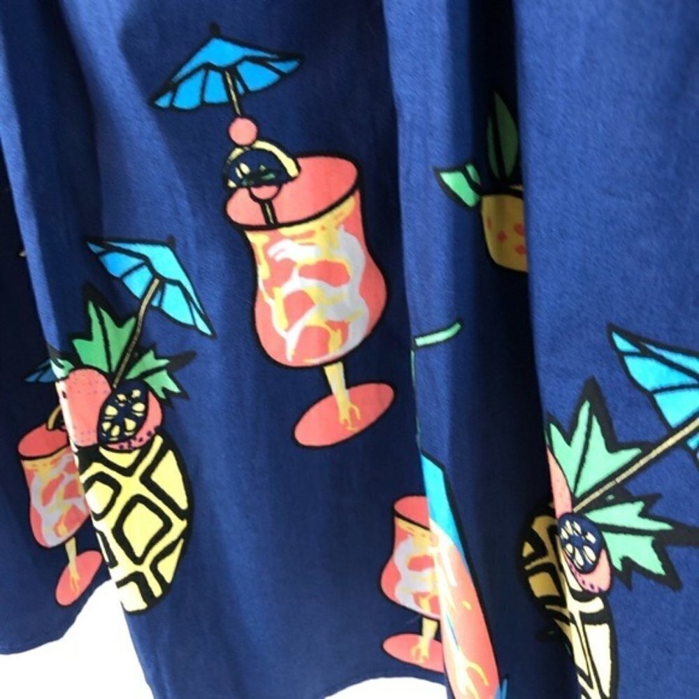 Modcloth Skirt M Margarita Pineapple Novelty Print Blue Casual Vacation Cruise - Picture 8 of 13